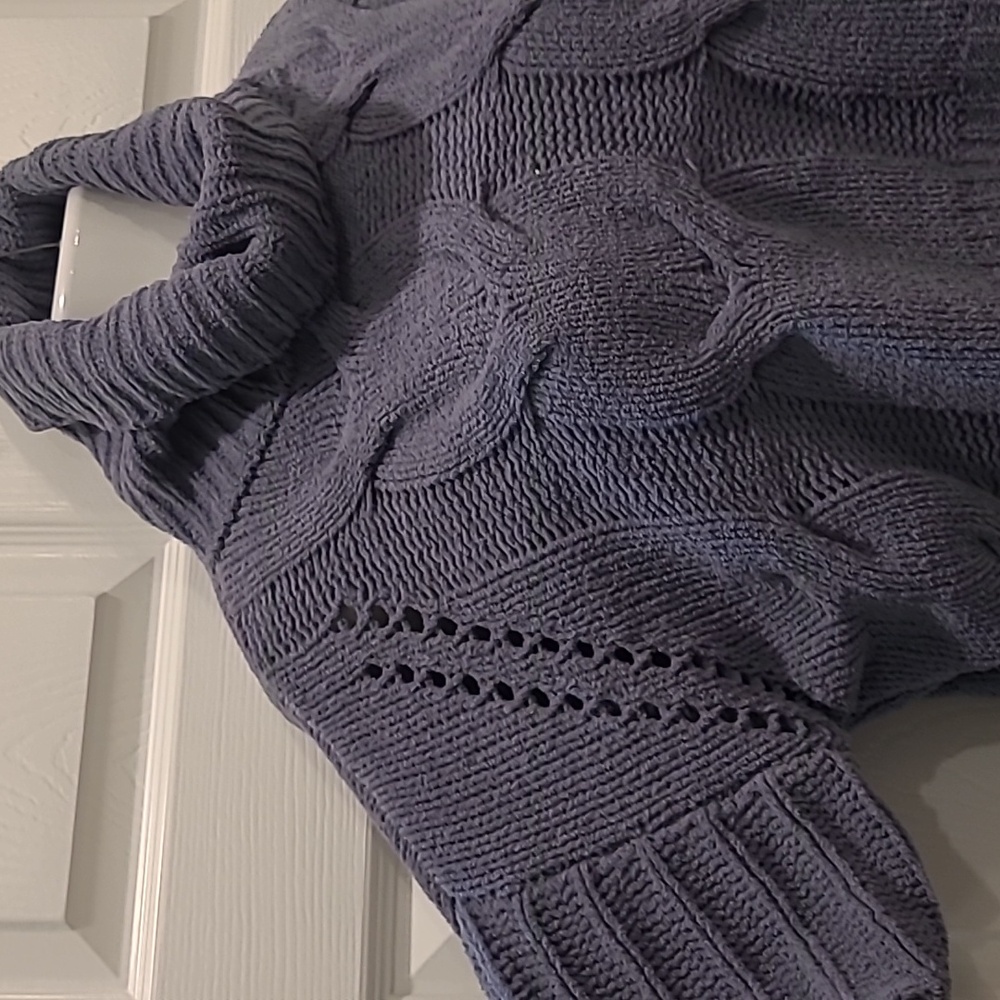 Chenille Y2k Soft Grey Cropped Baggy Enlarged Cable Sweater Sz XS Moon & Madison - Picture 3 of 10